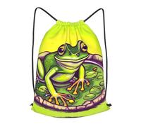 BLWSLC Mochila de viaje con cordón estampada de rana en un estanque para gimnasio, portátil, adecuada para viajes cortos, Negro, pequeño