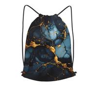 BLWSLC Mochila de viaje con cordón para gimnasio, con estampado de mármol negro y dorado, portátil, adecuada para viajes cortos