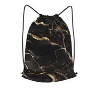 BLWSLC Mochila de viaje con cordón para gimnasio, con estampado de mármol negro y dorado, portátil, adecuada para viajes cortos, Negro, Mediano