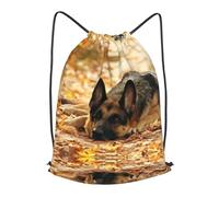 BLWSLC Mochila deportiva con cordón ajustable con estampado de perro pastor alemán, 2 tamaños, con un bolsillo interno adecuado para el uso diario, Negro, S