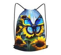BLWSLC Mochila deportiva con cordón ajustable y estampado de mariposas azules, ideal para gimnasio y viajes