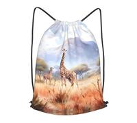 BLWSLC Mochila deportiva con cordón de ajuste y estampado de jirafa de sabana africana, 2 tamaños, adecuada para viajes de fitness, Negro, Mediano