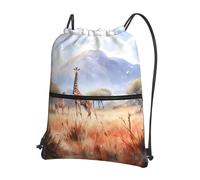 BLWSLC Mochila deportiva con cordón estampado de jirafa de sabana africana, mochila con cordón ajustable con cremallera, adecuada para senderismo y fitness