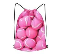BLWSLC Mochila deportiva con cordón para gimnasio con estampado de pelotas de tenis de color rosa brillante, 2 tamaños con un bolsillo interno adecuado para el uso diario, Negro, S