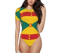 BLWSLC Mono de manga corta con cuello redondo para mujer, estampado de bandera de Granada, se puede combinar con jeans de cintura alta o pantalones cortos., Negro, S