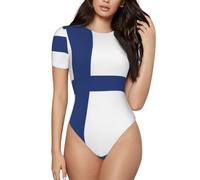 BLWSLC Mono de manga corta con cuello redondo para mujer, estampado de bandera finlandesa, se puede combinar con jeans o pantalones cortos de cintura alta., Negro, S