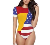 BLWSLC Mono de manga corta con cuello redondo para mujer, estampado de la bandera de España, se puede combinar con jeans o pantalones cortos de cintura alta., Negro, S