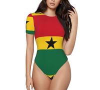 BLWSLC Mono de manga corta con cuello redondo y estampado de bandera de Ghana para mujer, se puede combinar con jeans de cintura alta o pantalones cortos., Negro, S