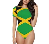 BLWSLC Mono de manga corta con cuello redondo y estampado de bandera de Jamaica para mujer, se puede combinar con jeans o pantalones cortos de cintura alta., Negro, S