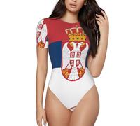 BLWSLC Mono de manga corta con cuello redondo y estampado de bandera de Serbia para mujer, se puede combinar con jeans de cintura alta o pantalones cortos., Negro, S