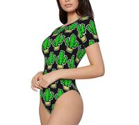 BLWSLC Mono de manga corta con cuello redondo y estampado de cactus para mujer, se puede llevar solo o como una pieza de capas., Negro, S