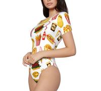 BLWSLC Mono de manga corta con cuello redondo y estampado de coca de hamburguesa para mujer, se puede llevar solo o como una pieza de capas., Negro, L