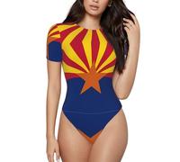 BLWSLC Mono de manga corta con cuello redondo y estampado de la bandera de Arizona, se puede combinar con jeans o pantalones cortos de cintura alta., Negro, S