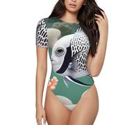 BLWSLC Mono de manga corta con cuello redondo y estampado de peces tropicales blancos para mujer, se puede combinar con jeans o pantalones cortos de cintura alta., Negro, Small