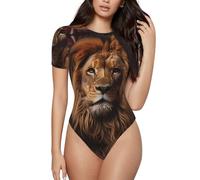 BLWSLC Mono de manga corta estampado The Lion's Gaze para mujer, capa interior combinada con jeans de cintura alta., Negro, S