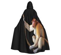 BLWSLC Mono sosteniendo una rama impresa capa con capucha, capa larga, adecuada para cosplay, actuaciones escénicas o fiestas de vacaciones.