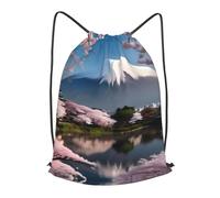 BLWSLC Monte Fuji - Mochila de viaje con cordón estampada a principios de primavera, portátil, adecuada para viajes cortos, Negro, Mediano