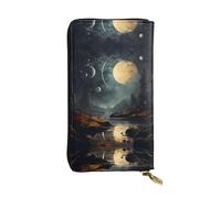 BLWSLC Moon Stars and Planets - Cartera larga con cremallera, tarjetero, bolsa de almacenamiento portátil de monedas de viaje adecuada para viajes y uso diario