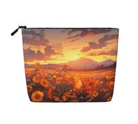 BLWSLC Neceser de lino sintético con estampado de girasoles amarillos al atardecer para mujer, gran capacidad, esencial para el día a día