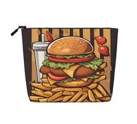 BLWSLC Neceser de lino sintético con estampado de hamburguesas de dibujos animados para mujer, gran capacidad, esencial para uso diario
