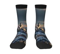BLWSLC On the Snowy Mountain - Calcetines de media pantorrilla, transpirables, con bloques de color, adecuados para el uso diario y deportes, color blanco, 2 Negro-1, talla única