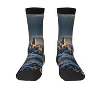 BLWSLC On the Snowy Mountain - Calcetines de media pantorrilla, transpirables, con bloques de color, adecuados para el uso diario y deportes, color blanco, 3 Negro, talla única