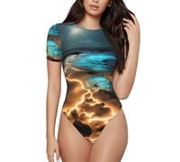 BLWSLC Overol de manga corta con cuello redondo y estampado «View under the Moon», se puede combinar con jeans o pantalones cortos de cintura alta., Negro, XX-Large