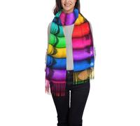 BLWSLC Pañuelo con borlas estampadas de colores de cachemira sintética de pelo largo, adecuado para llevar en otoño e invierno