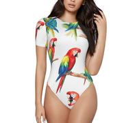 BLWSLC Parrot Collection - Body de cuello redondo para mujer, de manga corta, para usar solo o en capas, Negro, L