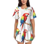 BLWSLC Parrot Collection - Conjunto de pijama para mujer, camiseta de manga corta y pantalones cortos, conjunto de pijama de 2 piezas, Negro, L/5XL