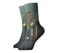 BLWSLC Pelotas de tenis y raquetas de tenis estampadas, calcetines deportivos gruesos, elegantes, cálidos, antideslizantes y cálidos, adecuados para todas las estaciones