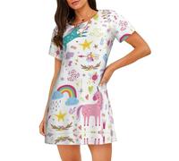 BLWSLC Pijama de manga corta con cuello redondo y estampado rosa de unicornios para mujer, pijama suelto y cómodo, adecuado para actividades matutinas y relajarse en casa, Negro, S