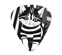 BLWSLC Púas de guitarra de gatito a rayas blancas y negras, para guitarristas acústicos, eléctricos y de banda, 12 púas en 3 grosores diferentes