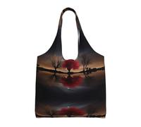 BLWSLC Red Tree Lake Moon - Bolsa de lona estampada de un solo hombro, bolsa de deporte de fitness adecuada para viajes, viajes o compras