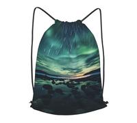 BLWSLC Sea under the Aurora Borealis - Mochila deportiva con cordón para fitness, viajes, adecuada para gimnasio y viajes, Negro, Mediano
