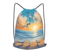 BLWSLC Seagulls by the sea - Mochila deportiva con cordón para fitness, viajes, ideal para gimnasio y viajes, Negro, pequeño