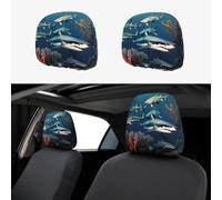 BLWSLC Sharks Under the Sea - Fundas elásticas para reposacabezas de coche, camión y furgoneta, 2 unidades, adecuadas para reposacabezas de coche, camión y furgoneta