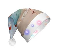 BLWSLC Sombrero de Papá Noel iluminado con diseño de flamenco rosa caminando en la playa, sombrero de Papá Noel para adultos, adecuado para Navidad, Año Nuevo y otras fiestas de vacaciones