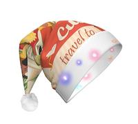 BLWSLC Sombrero de Papá Noel iluminado con estampado de isla de Cuba para adultos, adecuado para Navidad, Año Nuevo y otras fiestas de vacaciones