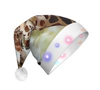 BLWSLC Sombrero de Papá Noel iluminado con estampado de jirafa de ciervo de acuarela, sombrero de Papá Noel para adultos, adecuado para Navidad, Año Nuevo y otras fiestas de vacaciones