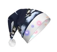 BLWSLC Sombrero de Papá Noel iluminado con estampado de panda y luna, adecuado para Navidad, Año Nuevo y otras fiestas de vacaciones
