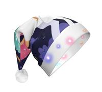 BLWSLC Sombrero de Papá Noel iluminado con estampado de unicornios y donas de arco iris, gorro de Papá Noel para adultos, adecuado para Navidad, Año Nuevo y otras fiestas de vacaciones