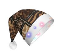 BLWSLC Sombrero de Papá Noel iluminado con estampado de zoológico salvaje para adultos, adecuado para Navidad, Año Nuevo y otras fiestas de vacaciones