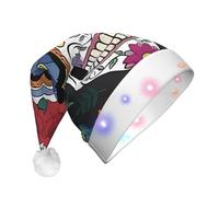 BLWSLC Sombrero de Papá Noel iluminado con estampado del Día de los Muertos para adultos, adecuado para Navidad, Año Nuevo y otras fiestas de vacaciones