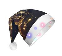 BLWSLC Sombrero de Papá Noel iluminado con nota musical dorada con estrella brillante impresa sombrero de Papá Noel para adultos, adecuado para Navidad, Año Nuevo y otras fiestas de vacaciones