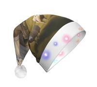 BLWSLC Sombrero de Papá Noel iluminado con un montón de lindas ovejas impresas sombrero de Papá Noel para adultos, adecuado para Navidad, Año Nuevo y otras fiestas de vacaciones