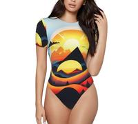 BLWSLC Sunrise Mountain - Mono de manga corta con cuello redondo para mujer, se puede combinar con jeans de cintura alta o pantalones cortos., Negro, Small