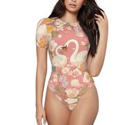BLWSLC Swans in the Flowers - Mono de manga corta para mujer, estilo casual, para fiestas, uso diario, con dobladillo de botón a presión, NEGRO, M
