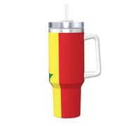 BLWSLC Taza de acero inoxidable de doble pared impresa con la bandera de Senegal de 40 onzas con tapa de asa y pajita, adecuada para agua y café