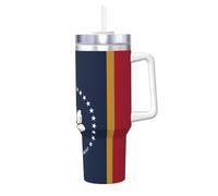 BLWSLC Taza de acero inoxidable de doble pared impresa con la bandera del estado de Mississippi de 40 onzas con tapa de asa y popote, adecuada para agua y café